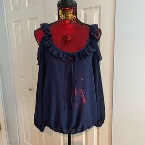 Navy blue blouse with shoulder cut outs